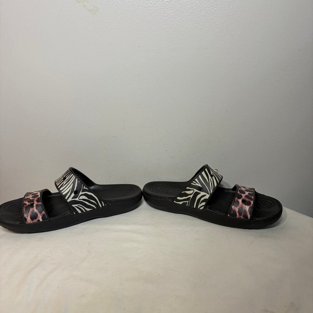 Crocs Sandals Flip Flops Classic Animal Remix Two Strap Slides Black Brown 9 - Picture 2 of 7